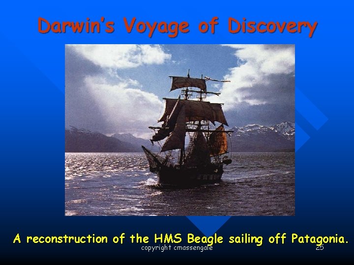 Darwin’s Voyage of Discovery A reconstruction of the HMS Beagle sailing off Patagonia. copyright