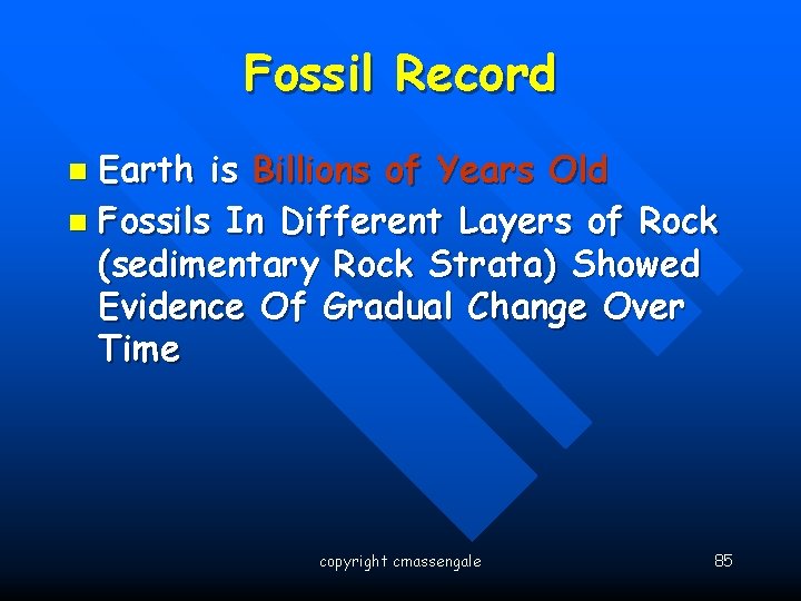 Fossil Record Earth is Billions of Years Old n Fossils In Different Layers of