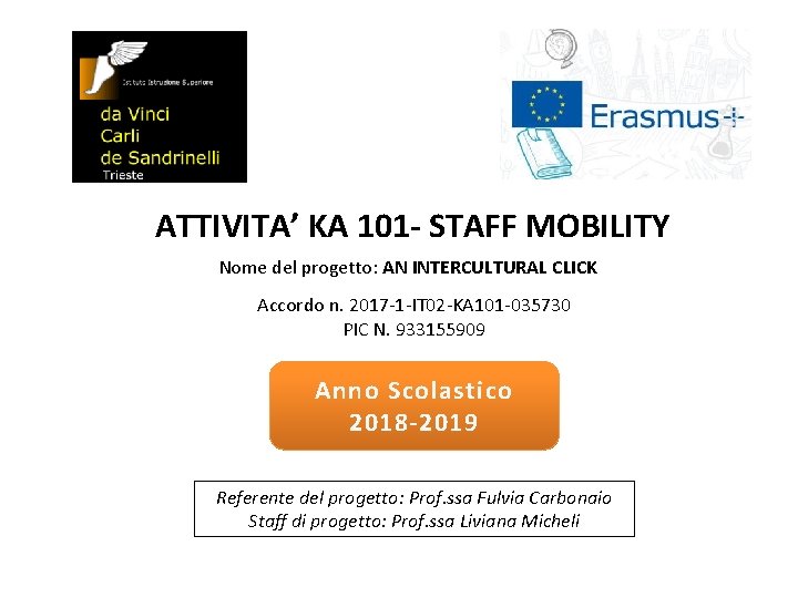 ATTIVITA’ KA 101 - STAFF MOBILITY Nome del progetto: AN INTERCULTURAL CLICK Accordo n.
