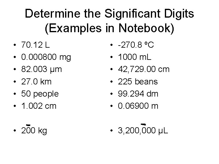 Determine the Significant Digits (Examples in Notebook) • • • • 70. 12 L