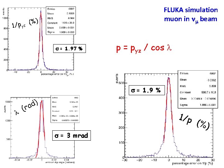 FLUKA simulation muon in nm beam %) ( p z 1/ y s =