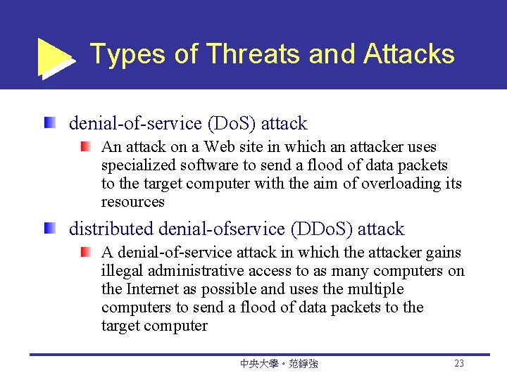 Types of Threats and Attacks denial-of-service (Do. S) attack An attack on a Web