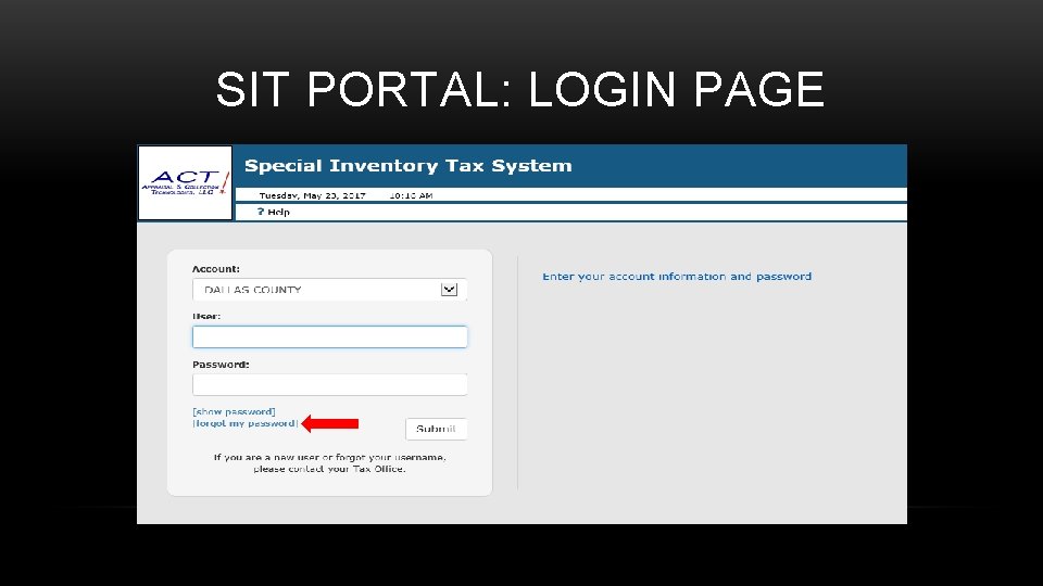 SIT PORTAL: LOGIN PAGE 