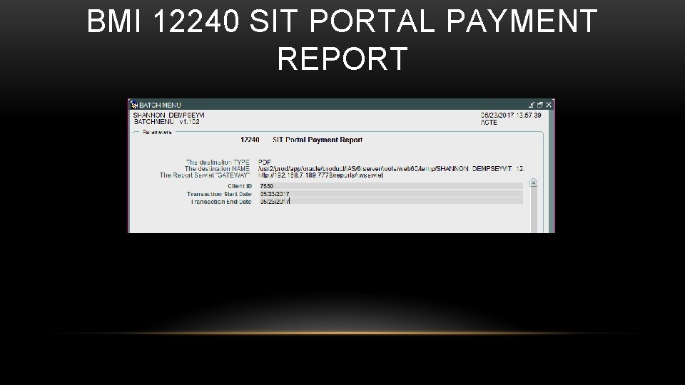 BMI 12240 SIT PORTAL PAYMENT REPORT 
