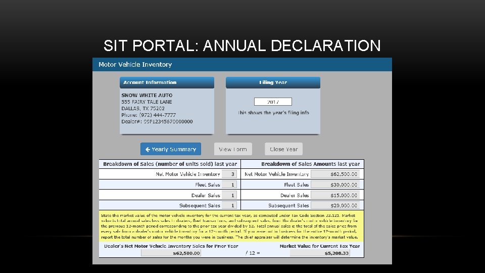 SIT PORTAL: ANNUAL DECLARATION 