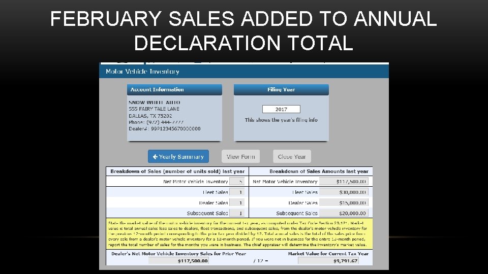 FEBRUARY SALES ADDED TO ANNUAL DECLARATION TOTAL 
