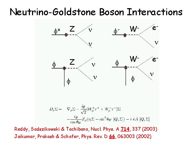 Neutrino-Goldstone Boson Interactions o Z - e- W- Z W e Reddy, Sadszikowski &