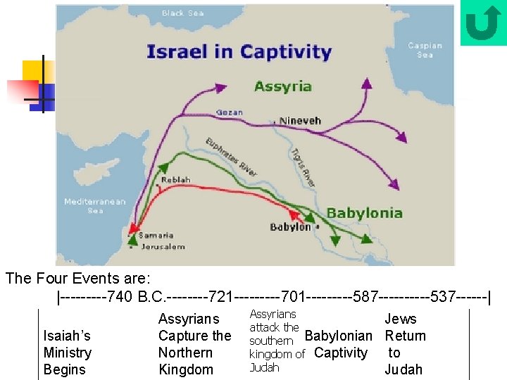 The Four Events are: |-----740 B. C. ----721 -----701 -----587 -----537 ------| Isaiah’s Ministry