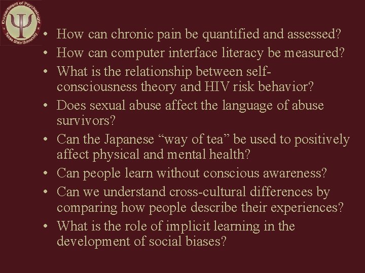  • How can chronic pain be quantified and assessed? • How can computer