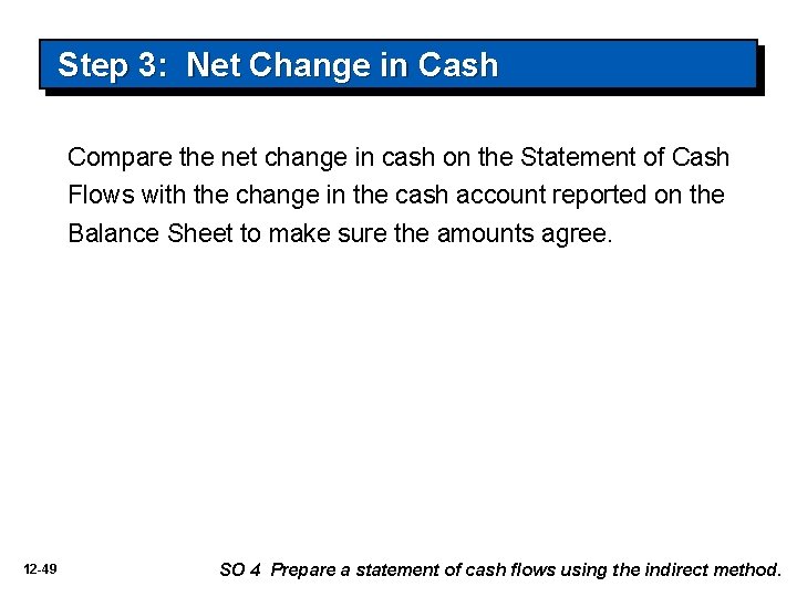 Step 3: Net Change in Cash Compare the net change in cash on the