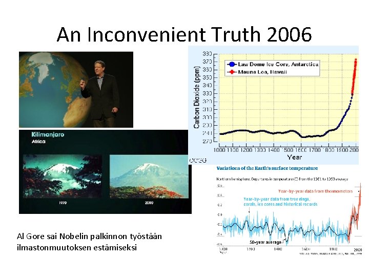 An Inconvenient Truth 2006 Al Gore sai Nobelin palkinnon työstään ilmastonmuutoksen estämiseksi 