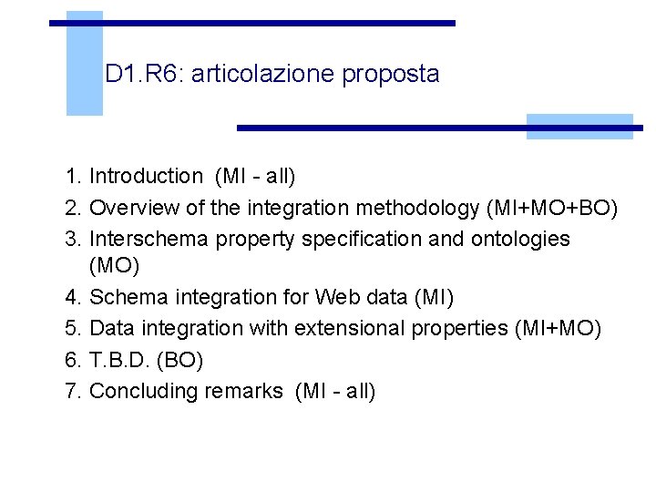 D 1. R 6: articolazione proposta 1. Introduction (MI - all) 2. Overview of