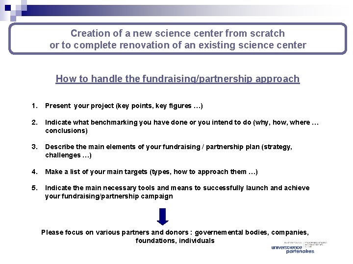 Creation of a new science center from scratch or to complete renovation of an