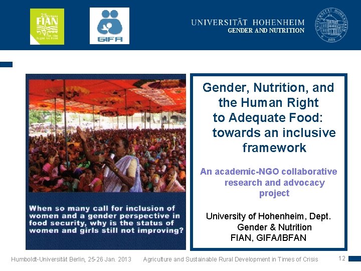 GENDER AND NUTRITION Gender, Nutrition, and the Human Right to Adequate Food: towards an