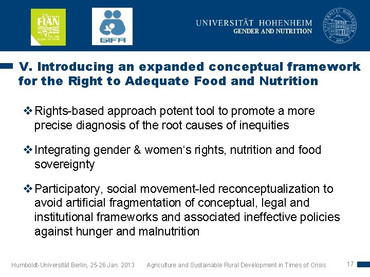 GENDER AND NUTRITION V. Introducing an expanded conceptual framework for the Right to Adequate