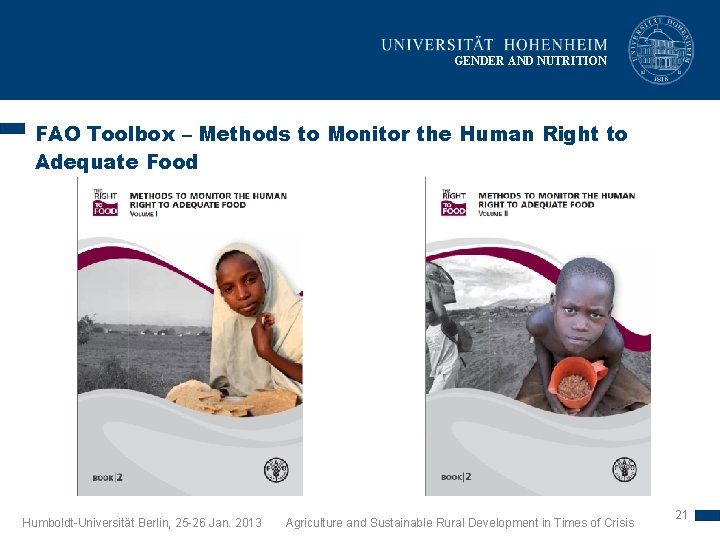 GENDER AND NUTRITION FAO Toolbox – Methods to Monitor the Human Right to Adequate