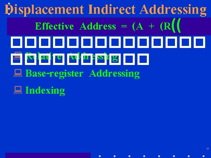 Displacement Indirect Addressing Effective Address = (A + (R(( ������� : Relative Addressing �����