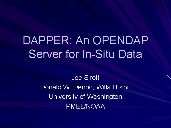 DAPPER: An OPENDAP Server for In-Situ Data Joe Sirott Donald W. Denbo, Willa H