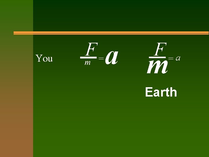 You F m =a F=a m Earth 