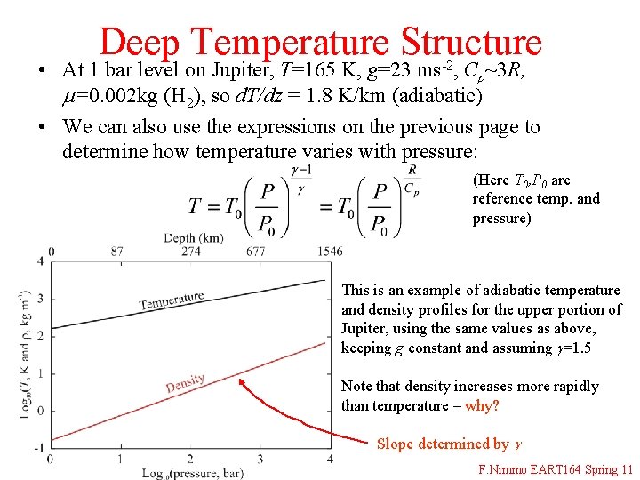 Deep Temperature Structure • At 1 bar level on Jupiter, T=165 K, g=23 ms-2,