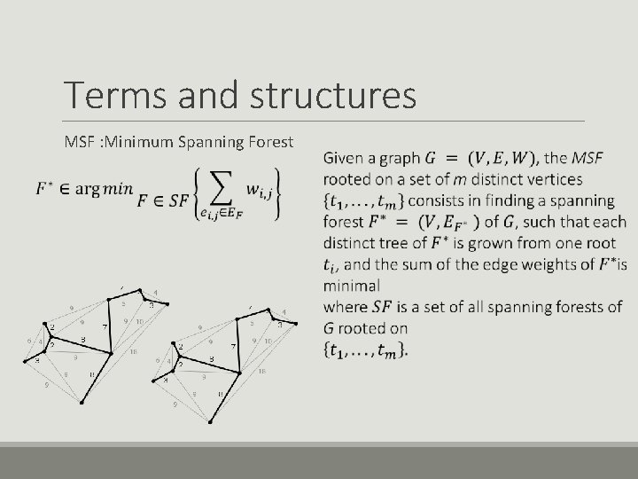 Terms and structures MSF : Minimum Spanning Forest 