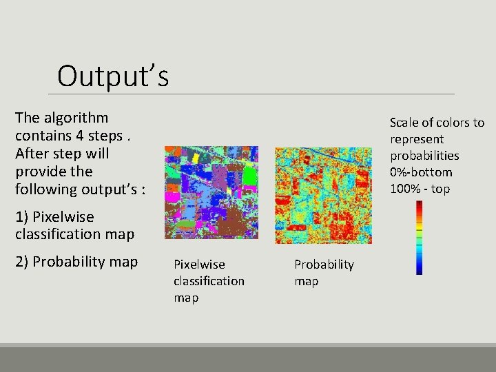 Output’s The algorithm contains 4 steps. After step will provide the following output’s :