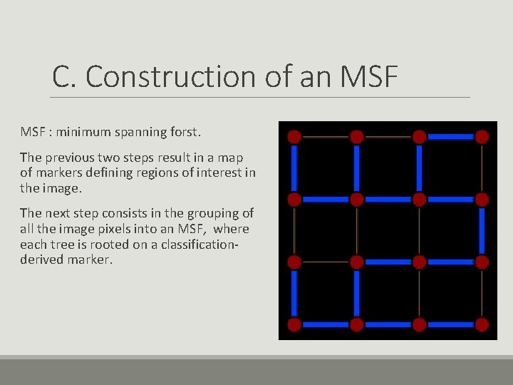 C. Construction of an MSF : minimum spanning forst. The previous two steps result