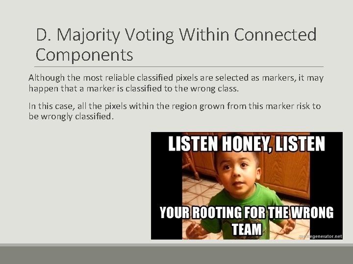 D. Majority Voting Within Connected Components Although the most reliable classified pixels are selected