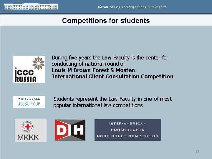 KAZAN (VOLGA REGION) FEDERAL UNIVERSITY Competitions for students During five years the Law Faculty