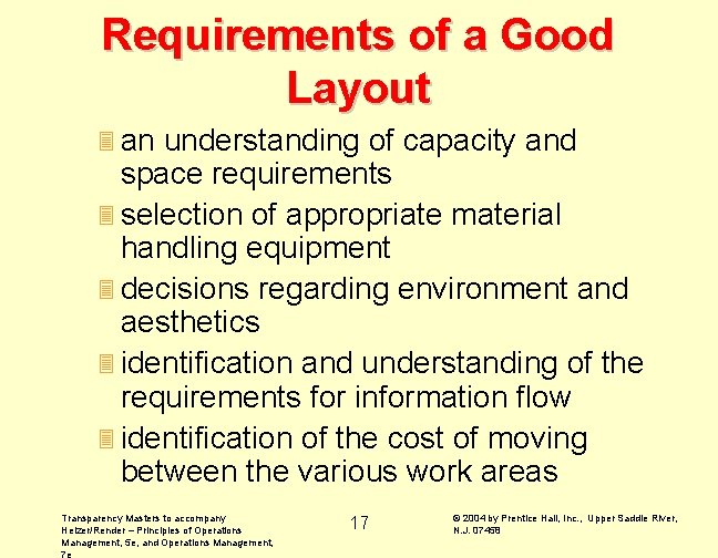 Requirements of a Good Layout 3 an understanding of capacity and space requirements 3