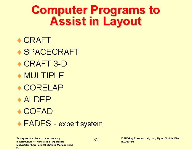 Computer Programs to Assist in Layout ¨ CRAFT ¨ SPACECRAFT ¨ CRAFT 3 -D