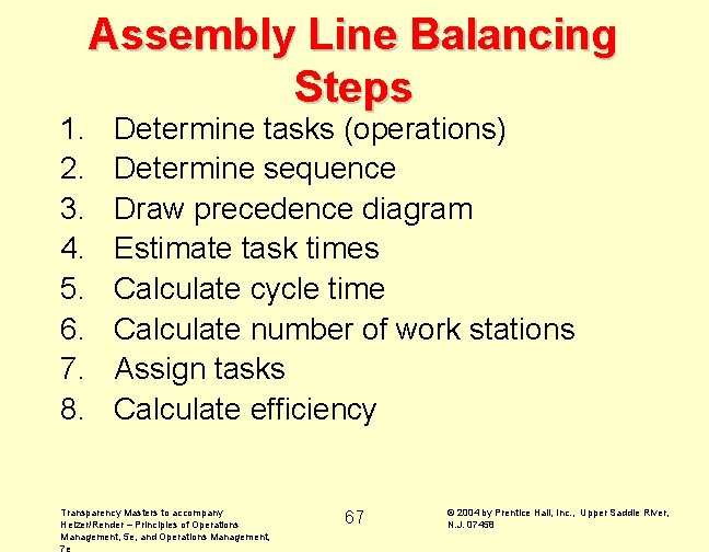 1. 2. 3. 4. 5. 6. 7. 8. Assembly Line Balancing Steps Determine tasks