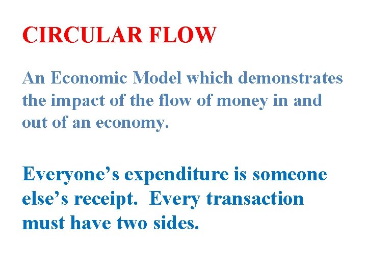 CIRCULAR FLOW An Economic Model which demonstrates the impact of the flow of money