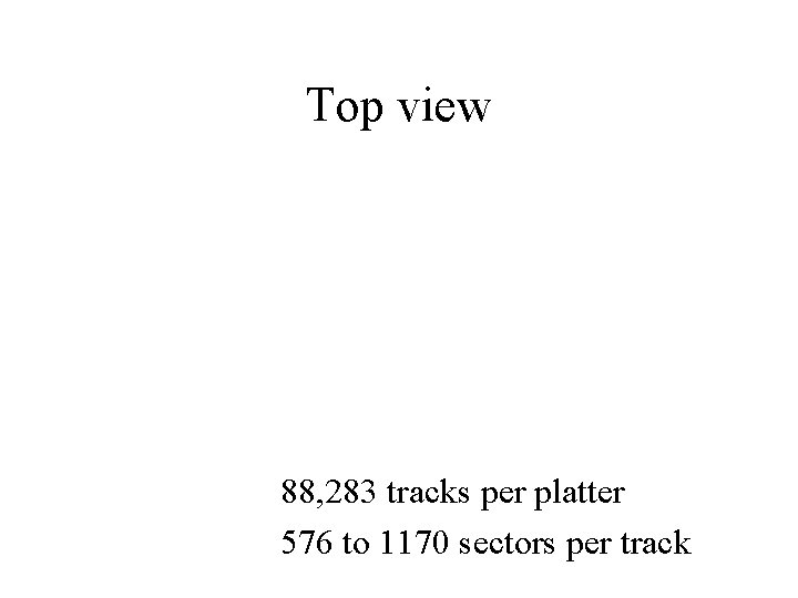 Top view 88, 283 tracks per platter 576 to 1170 sectors per track 