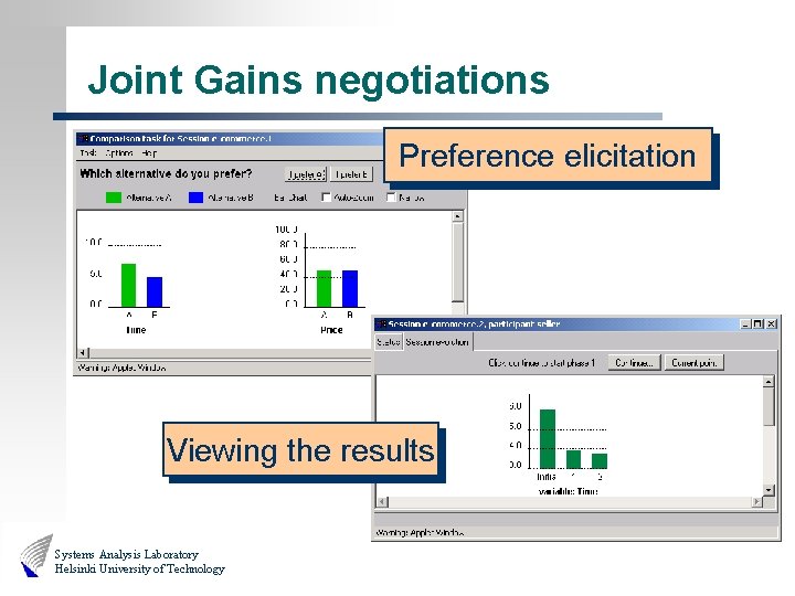 Joint Gains negotiations Preference elicitation Viewing the results Systems Analysis Laboratory Helsinki University of