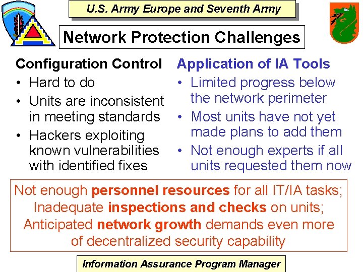U. S. Army Europe and Seventh Army Network Protection Challenges Configuration Control • Hard