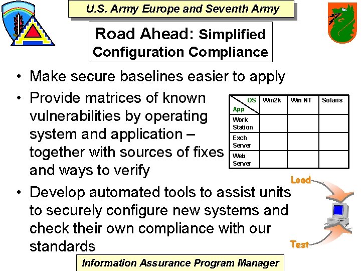 U. S. Army Europe and Seventh Army Road Ahead: Simplified Configuration Compliance • Make