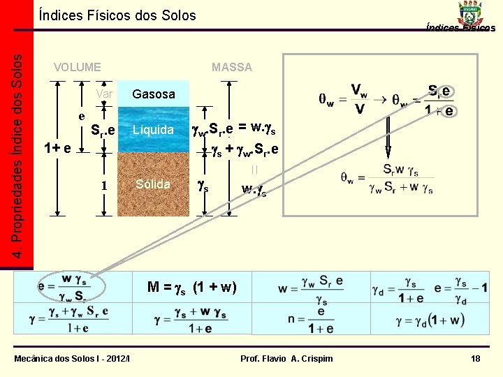 4. Propriedades Índice dos Solos Índices Físicos dos Solos VOLUME e Vv Índices Físicos 4. Propriedades Índice dos Solos Índices Físicos dos Solos VOLUME e Vv Índices Físicos