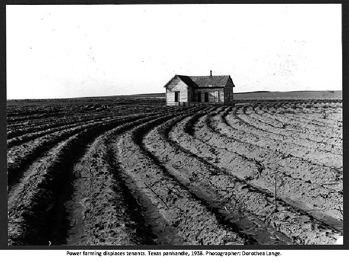 Power farming displaces tenants. Texas panhandle, 1938. Photographer: Dorothea Lange. 