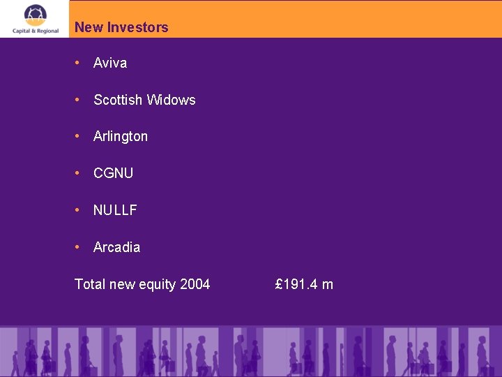 New Investors • Aviva • Scottish Widows • Arlington • CGNU • NULLF •