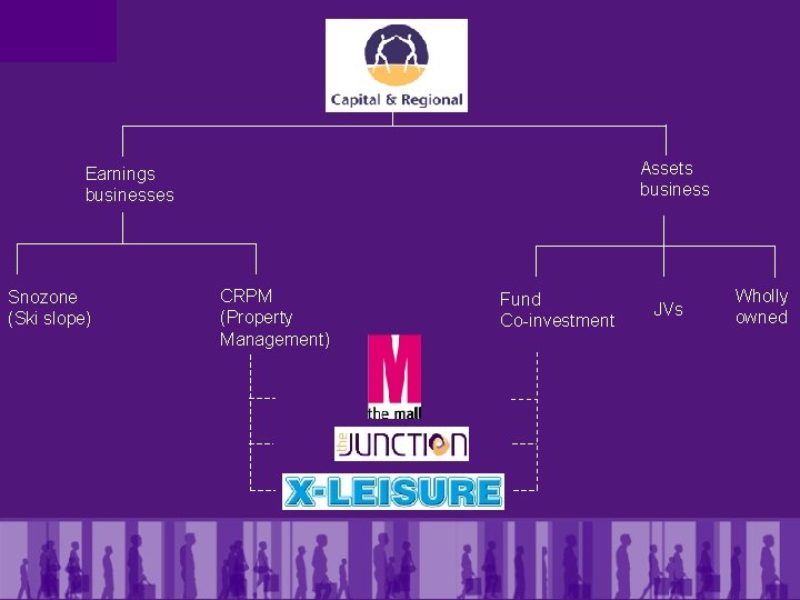 Assets business Earnings businesses Snozone (Ski slope) CRPM (Property Management) Fund Co-investment JVs Wholly