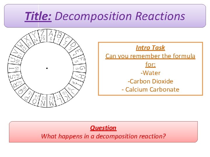 Title: Decomposition Reactions Intro Task Can you remember the formula for: -Water -Carbon Dioxide