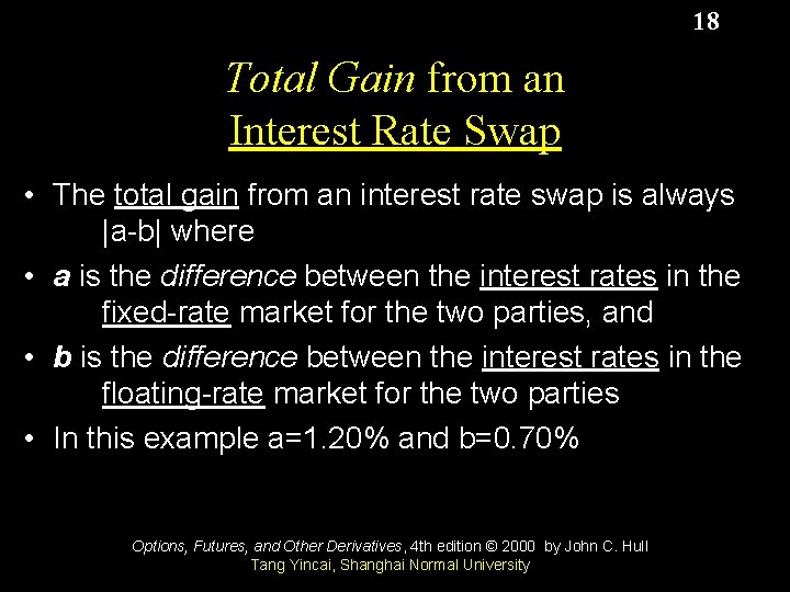 18 Total Gain from an Interest Rate Swap • The total gain from an
