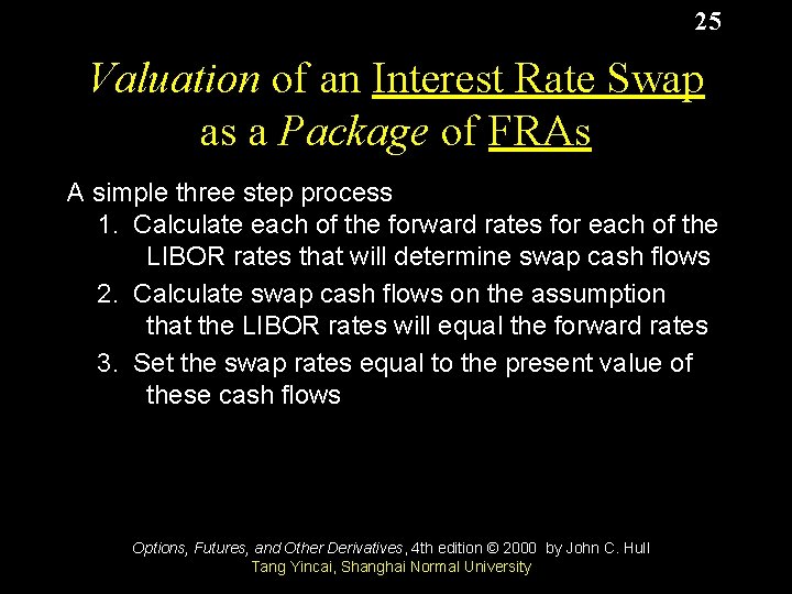 25 Valuation of an Interest Rate Swap as a Package of FRAs A simple