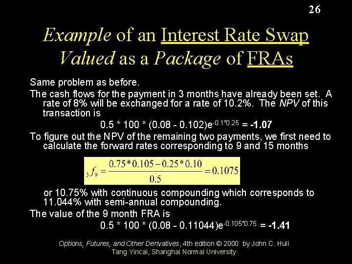 26 Example of an Interest Rate Swap Valued as a Package of FRAs Same