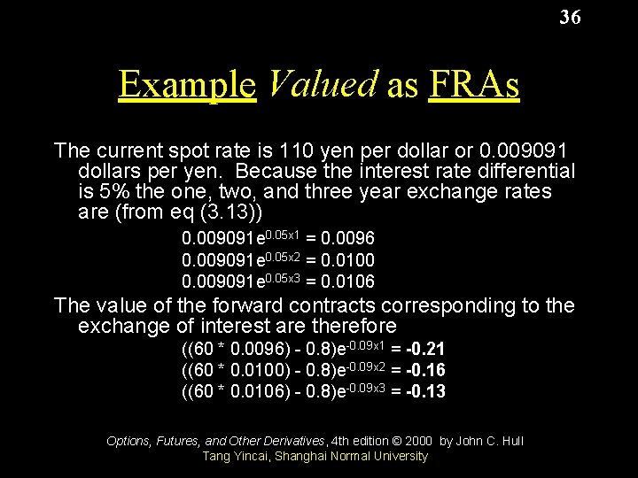 36 Example Valued as FRAs The current spot rate is 110 yen per dollar