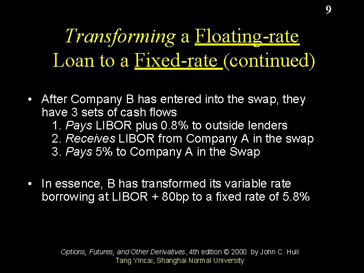 9 Transforming a Floating-rate Loan to a Fixed-rate (continued) • After Company B has