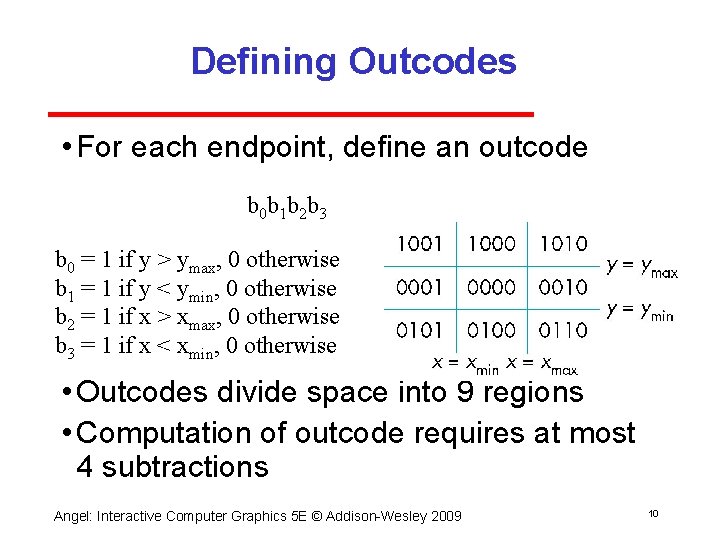 Defining Outcodes • For each endpoint, define an outcode b 0 b 1 b