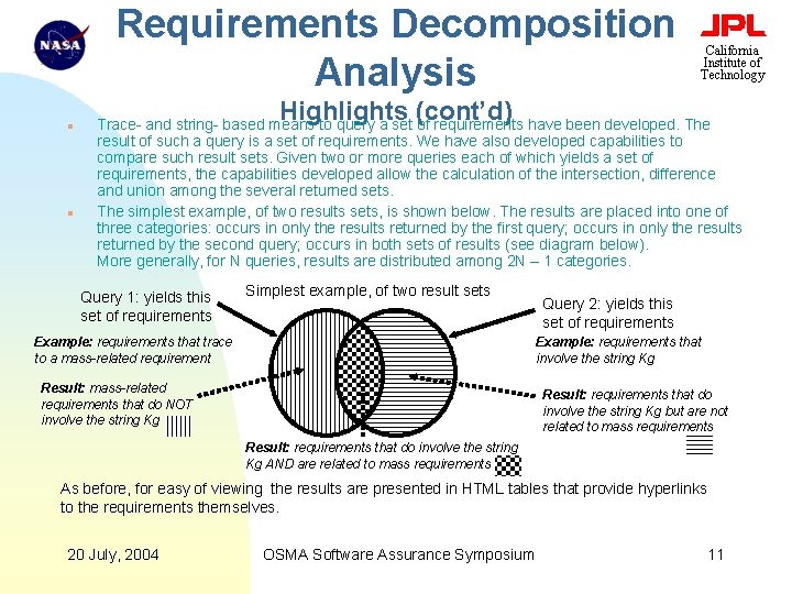 Requirements Decomposition Analysis n n California Institute of Technology Highlights (cont’d) Trace- and string-