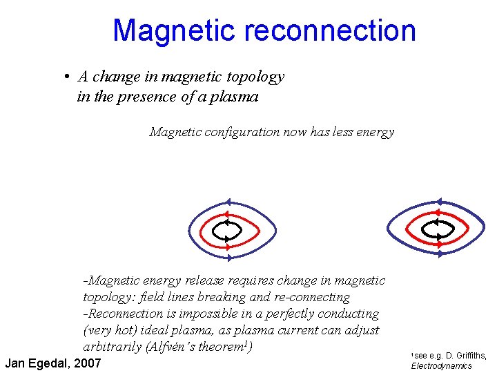 Magnetic reconnection • A change in magnetic topology in the presence of a plasma